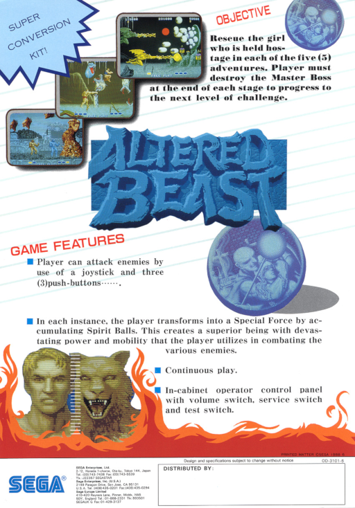 Altered Beast (set 2, MC-8123B 317-0066) Arcade Game Cover